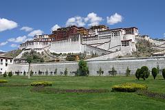 Tibet Lhasa 03 02 Potala Palace The Potala Palace, perched high above Lhasa on the Marpori (red mountain), is a place of spiritual pilgrimage and a mammoth tribute to Tibetan architectural skills. The name Potala derives from the Sanskrit Potalaa, the abode of the Bodhisattva Avalokiteshvara. Unlike most Tibetan monasteries, the Red Guards did not sack the Potala during the Cultural Revolution, and, as a result, all the chapels and their artifacts are remarkably well preserved.